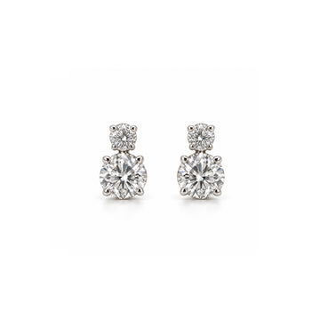 Round Diamond Two-Stone Drop Earrings