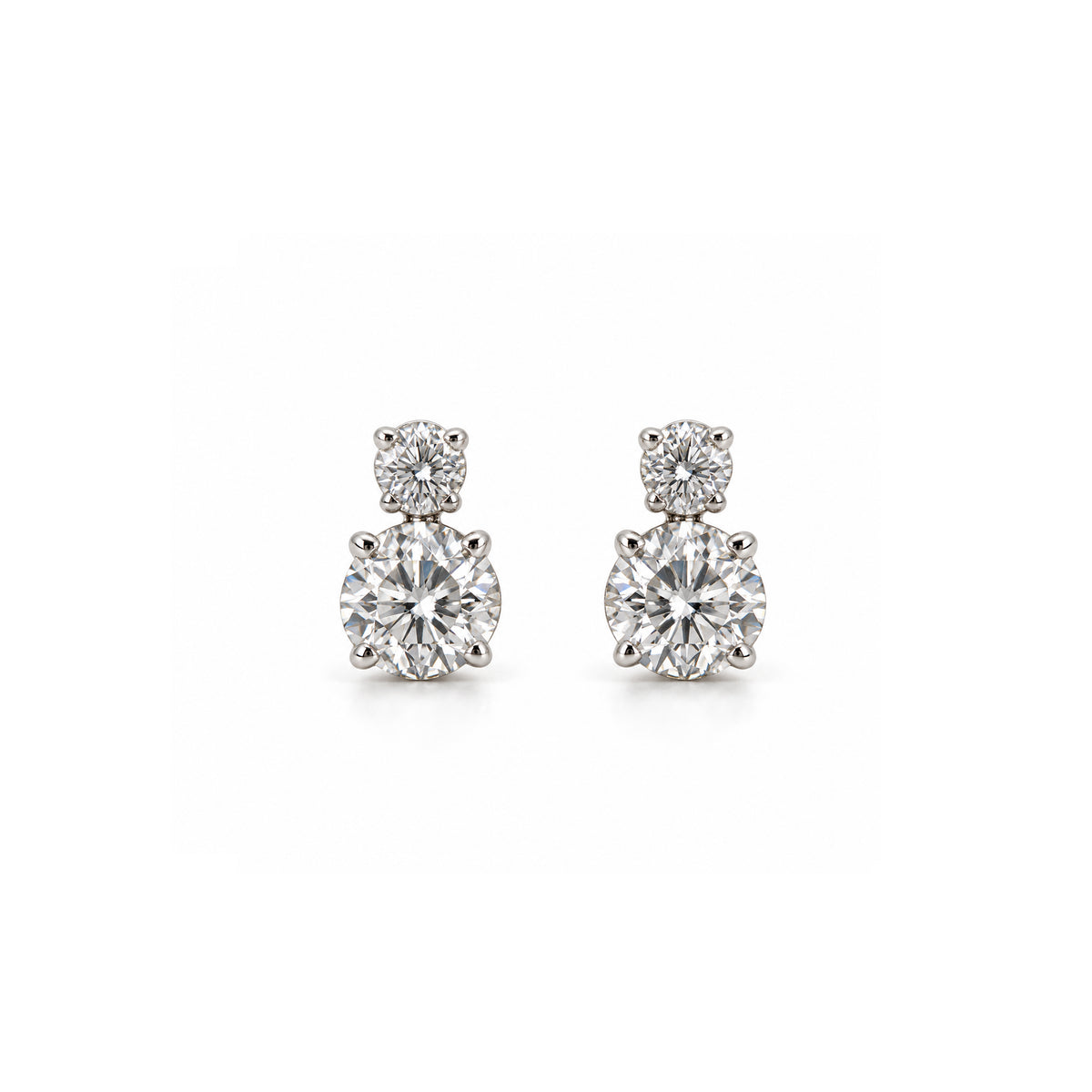 Round Diamond Two-Stone Drop Earrings