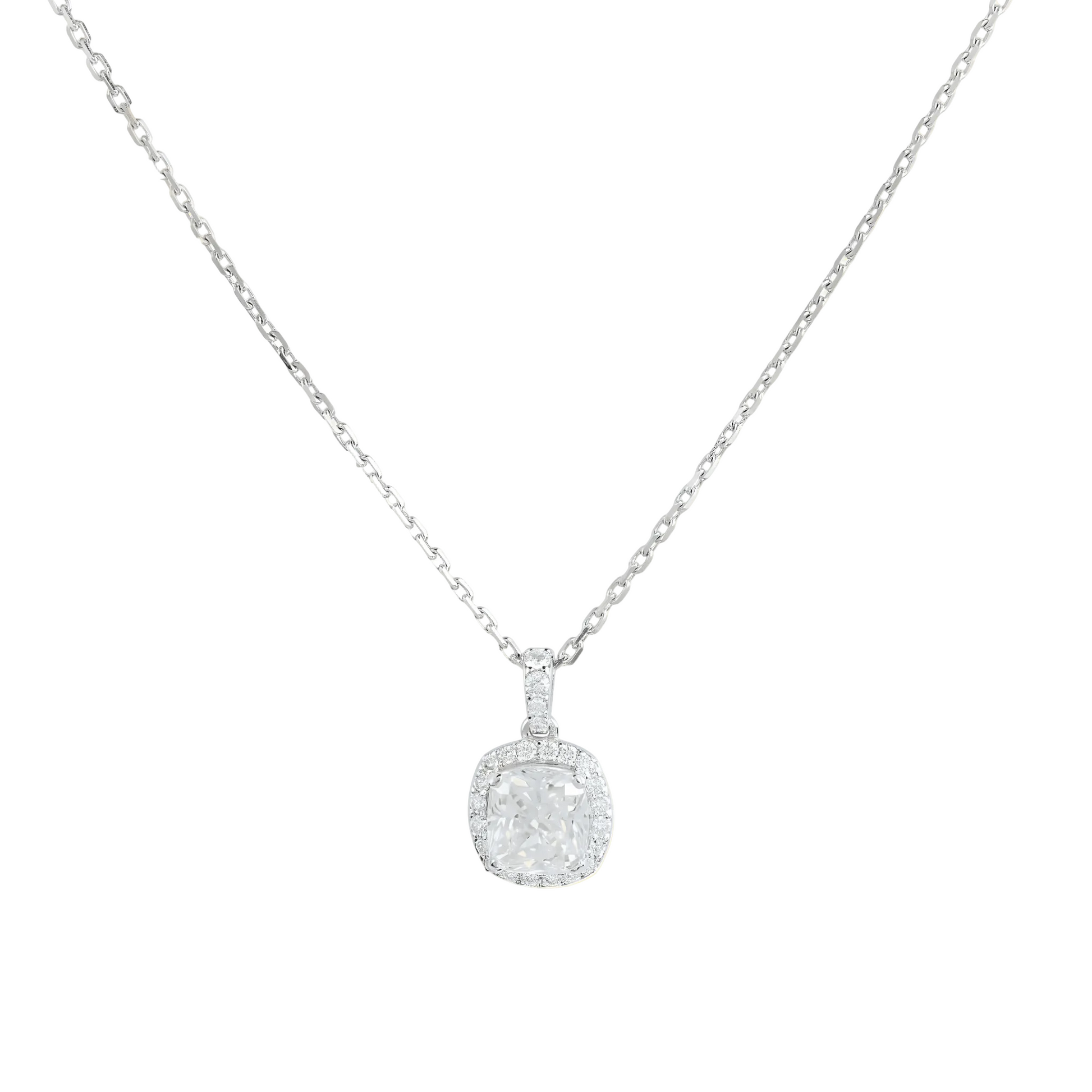 Classic Cushion Diamond Halo Solitaire Necklace - ETERNAL JEWEL