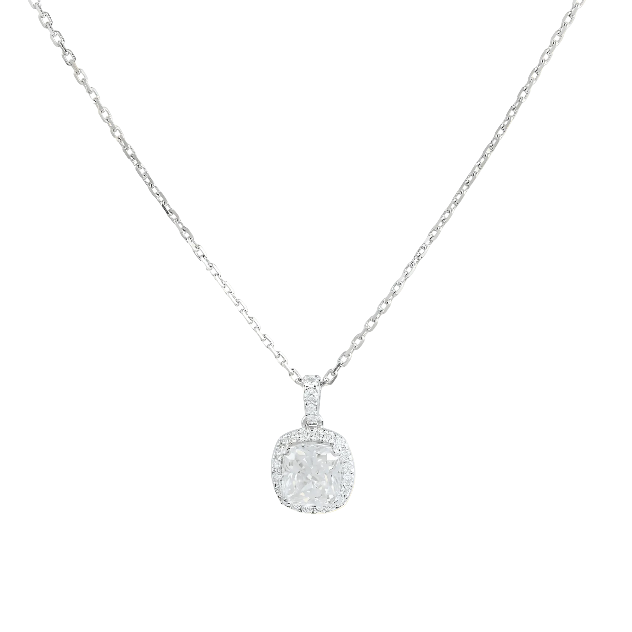 Classic Cushion Diamond Halo Solitaire Necklace - ETERNAL JEWEL