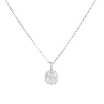 Classic Cushion Diamond Halo Solitaire Necklace - ETERNAL JEWEL