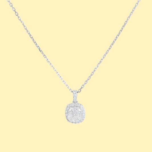 Classic Cushion Diamond Halo Solitaire Necklace - ETERNAL JEWEL