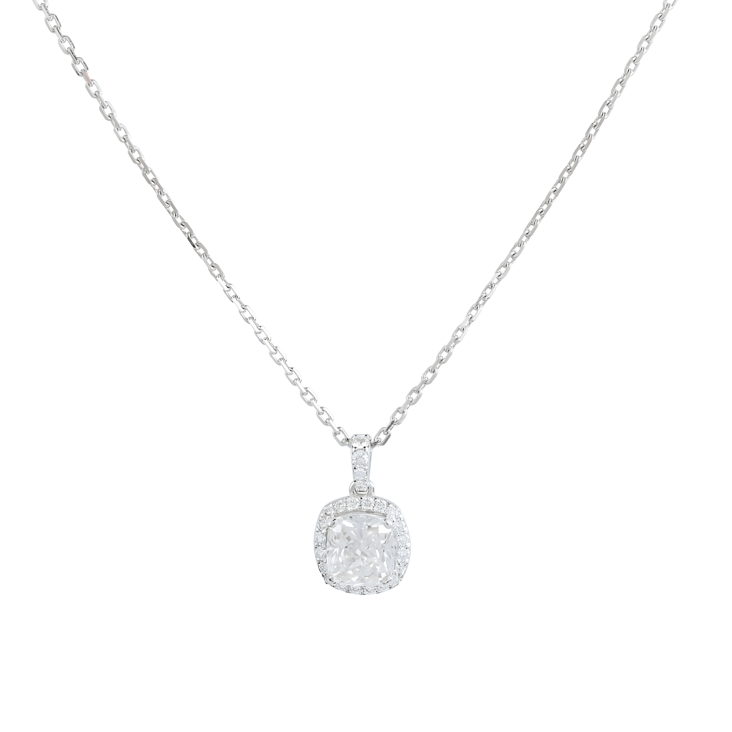 Classic Cushion Diamond Halo Solitaire Necklace - ETERNAL JEWEL