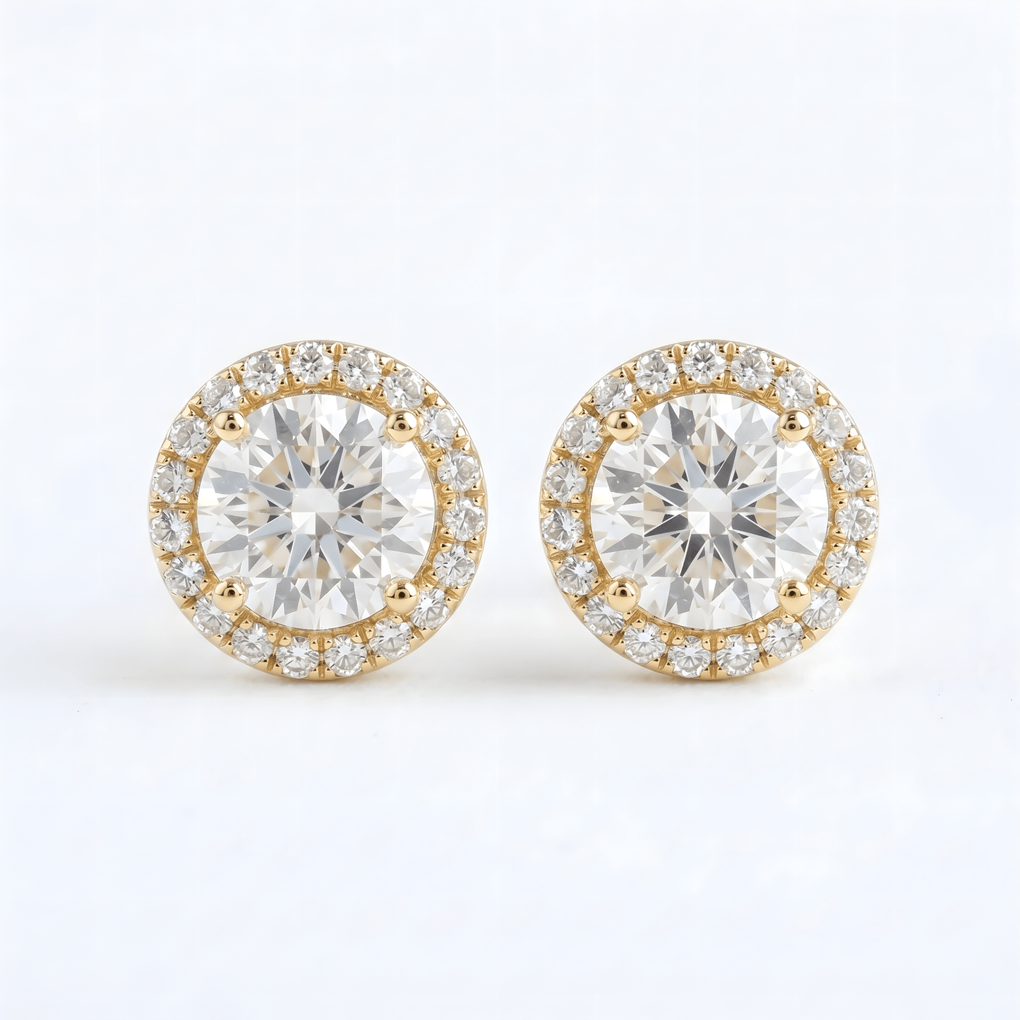 Classic Diamond Halo Earrings – Yellow Gold - ETERNAL JEWEL