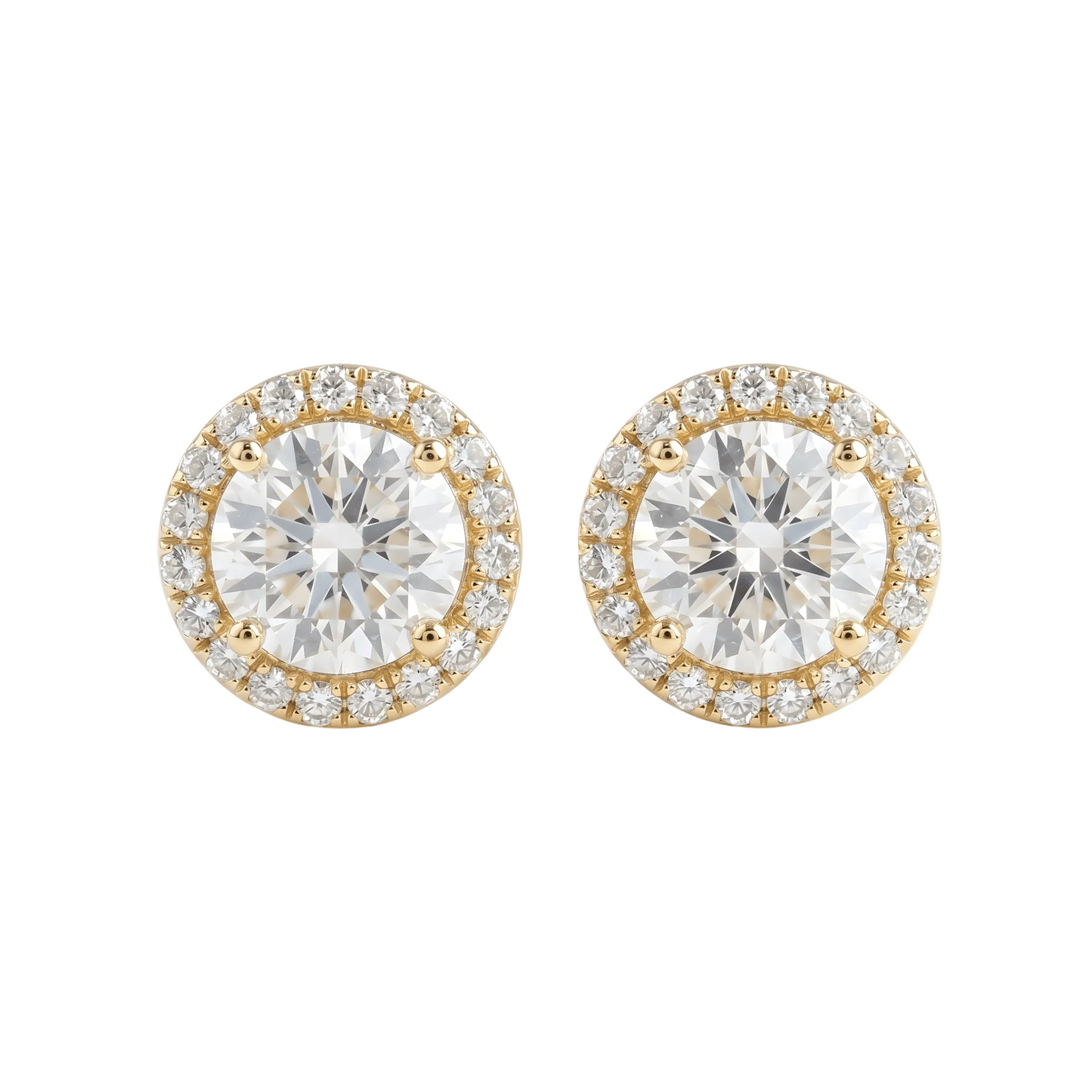 Classic Diamond Halo Earrings – Yellow Gold - ETERNAL JEWEL