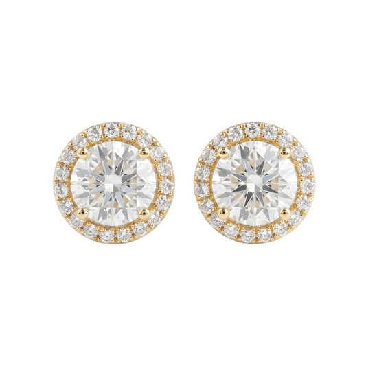 Classic Diamond Halo Earrings – Yellow Gold - ETERNAL JEWEL
