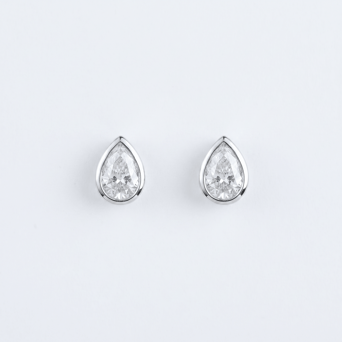 Classic Pear Solitaire Bezel Stud Earring – White Gold - ETERNAL JEWEL