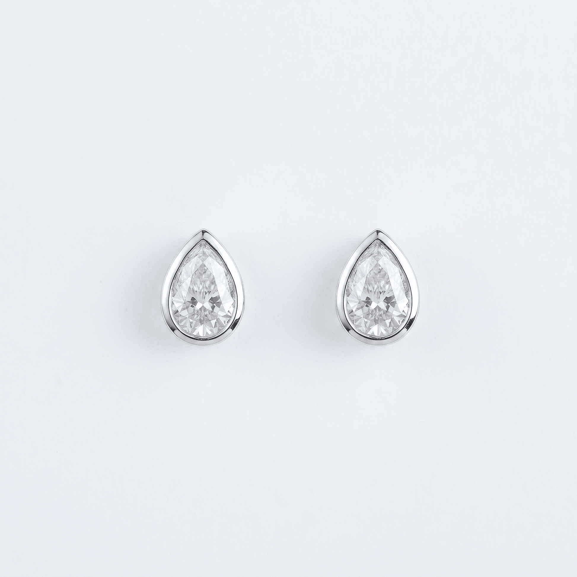 Classic Pear Solitaire Bezel Stud Earring – White Gold - ETERNAL JEWEL