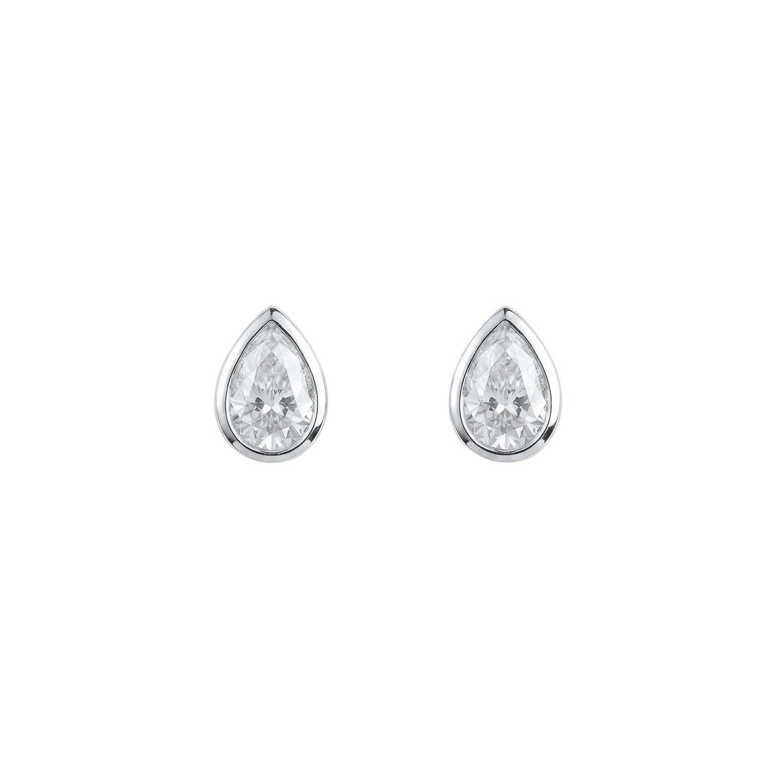 Classic Pear Solitaire Bezel Stud Earring – White Gold - ETERNAL JEWEL