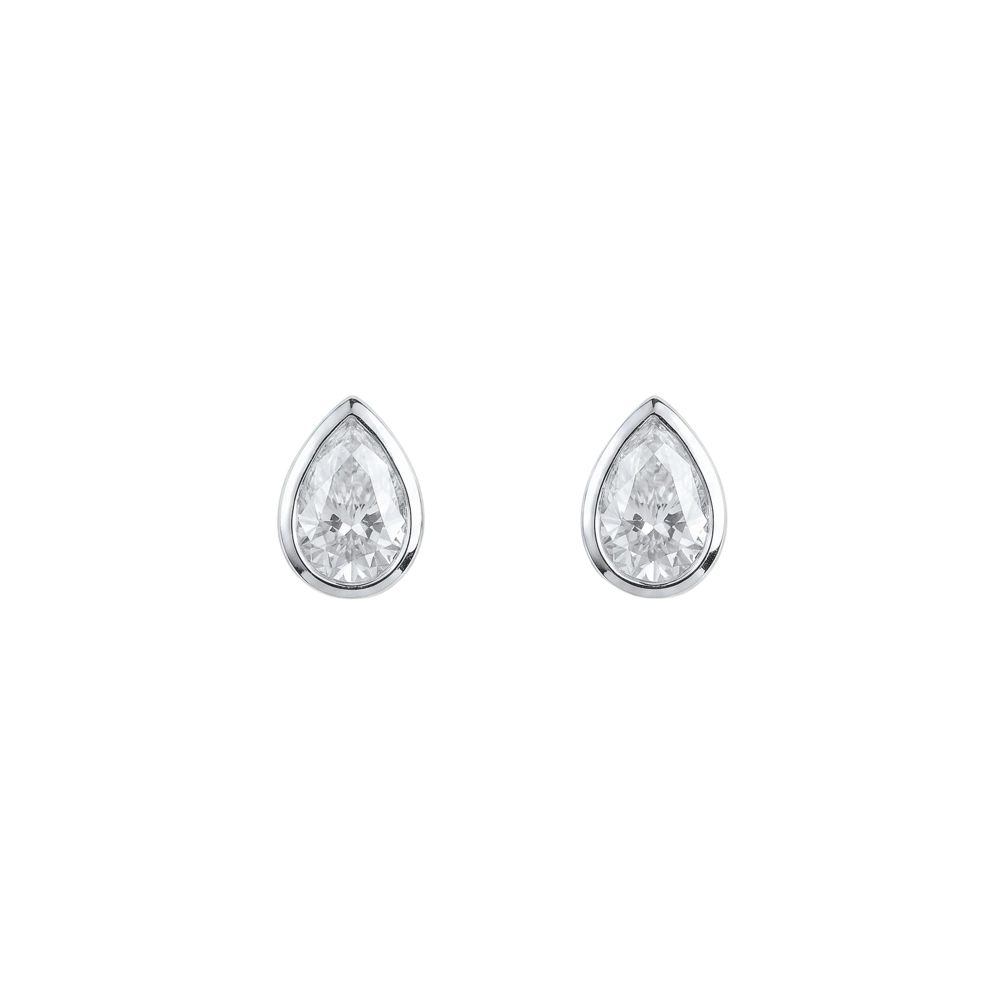 Classic Pear Solitaire Bezel Stud Earring – White Gold - ETERNAL JEWEL