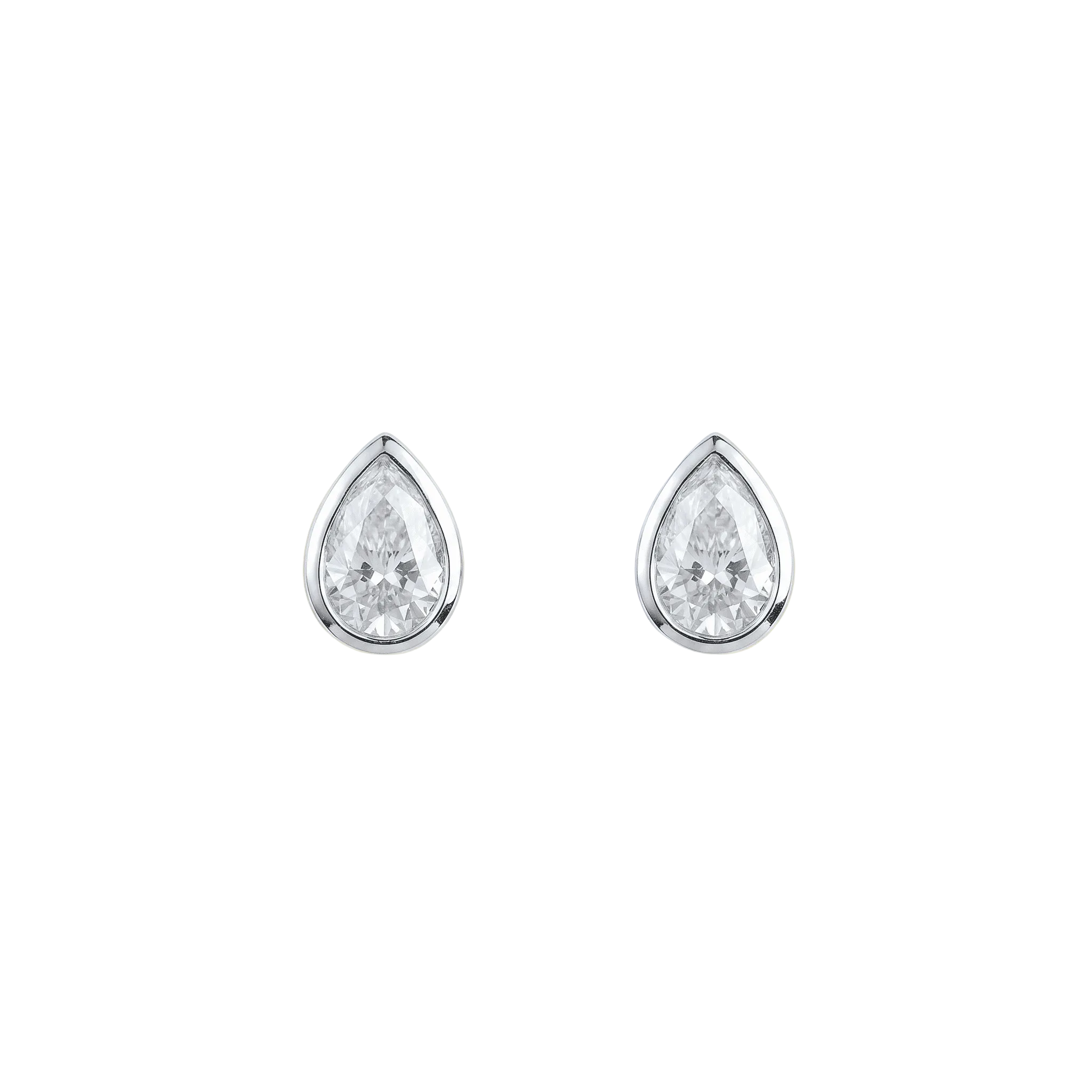 Classic Pear Solitaire Bezel Stud Earring – White Gold - ETERNAL JEWEL