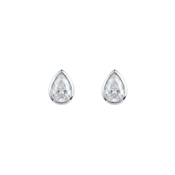 Classic Pear Solitaire Bezel Stud Earring – White Gold - ETERNAL JEWEL