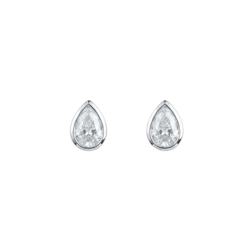 Classic Pear Solitaire Bezel Stud Earring – White Gold - ETERNAL JEWEL