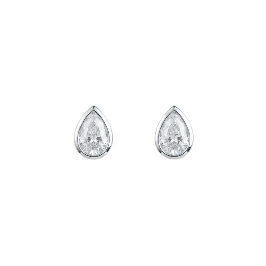 Classic Pear Solitaire Bezel Stud Earring – White Gold - ETERNAL JEWEL