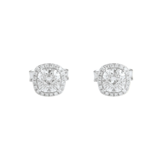 Cushion Halo Diamond Stud Earring in White Gold - ETERNAL JEWEL