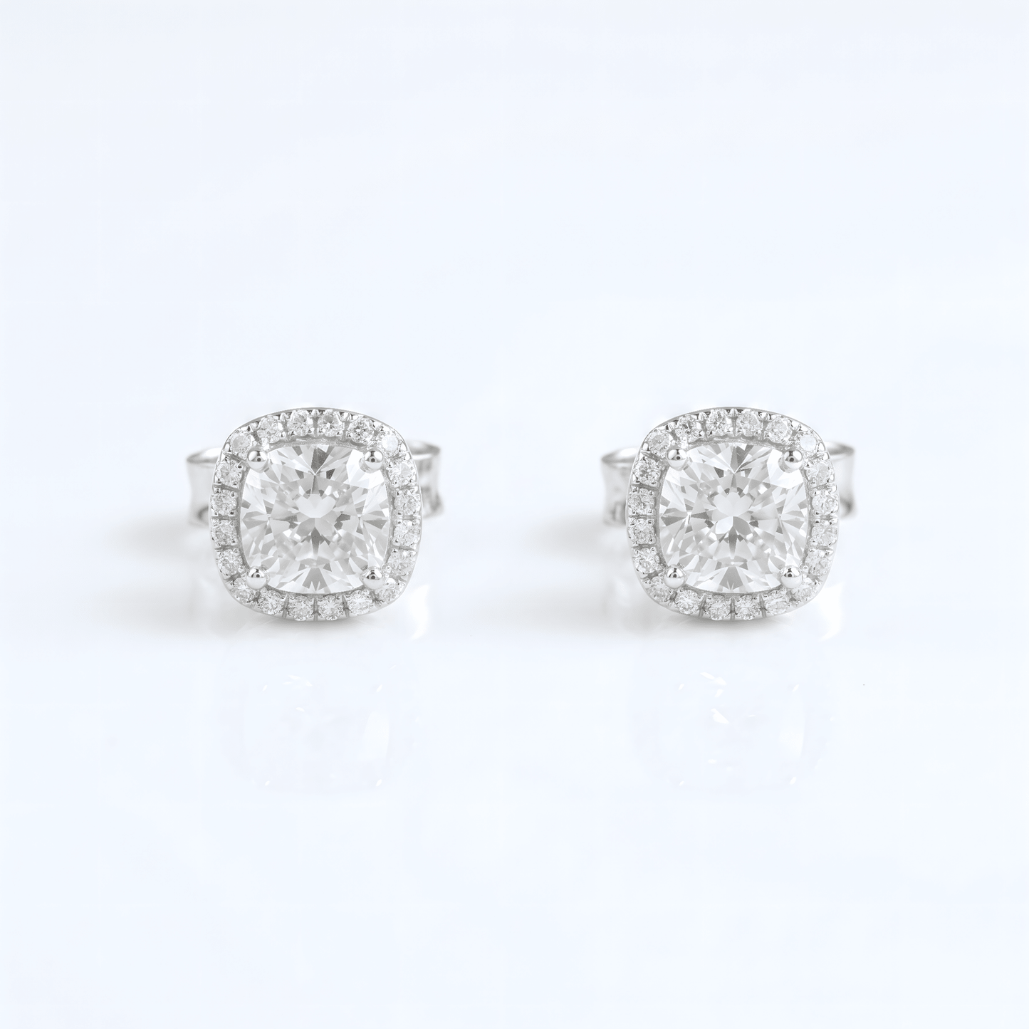 Cushion Halo Diamond Stud Earring in White Gold - ETERNAL JEWEL