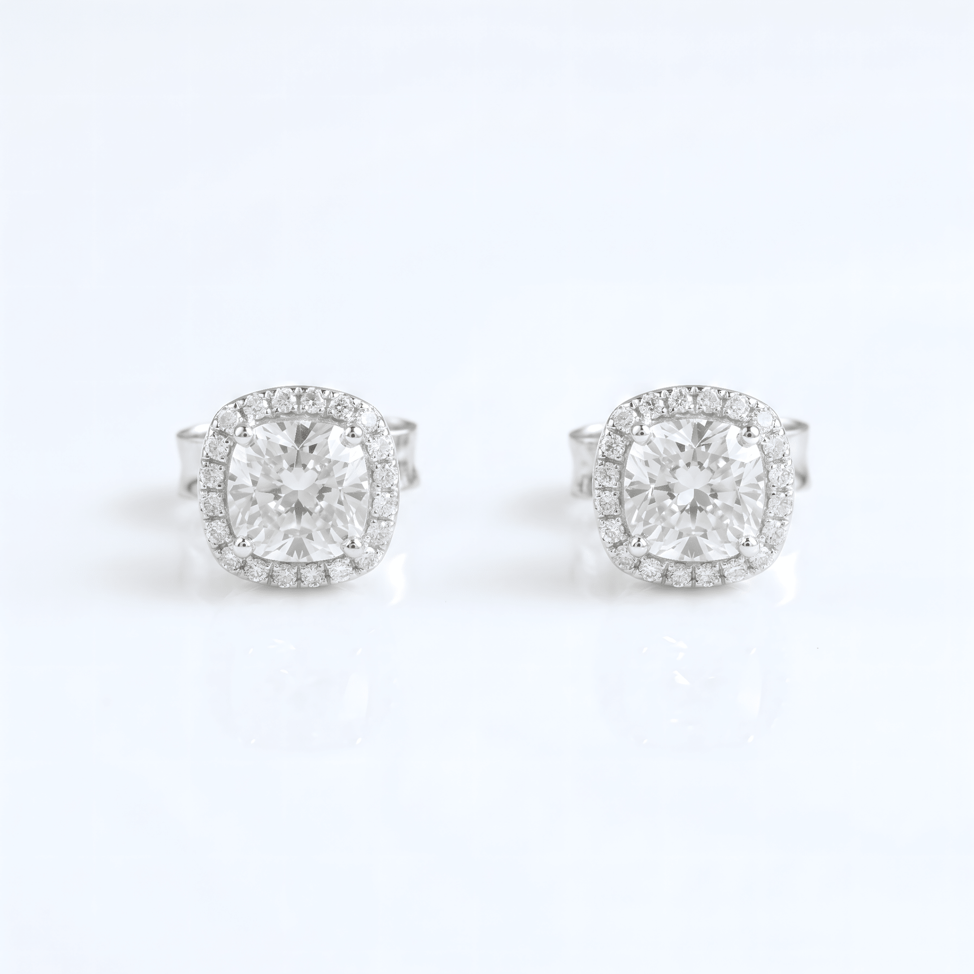 Cushion Halo Diamond Stud Earring in White Gold - ETERNAL JEWEL