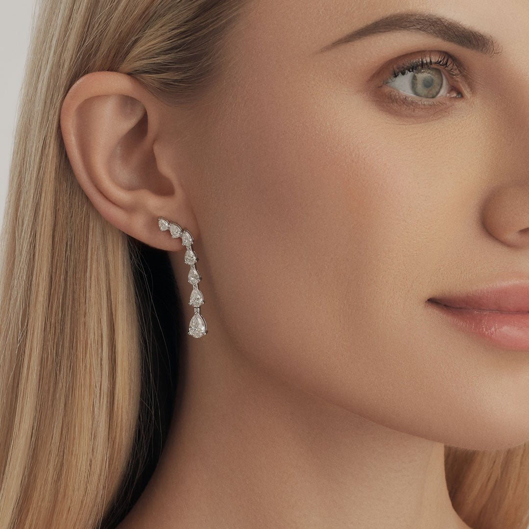 Diamond Earrings: Pear-Shaped Twists and Falls - ETERNAL JEWEL