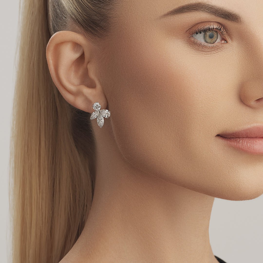 Elevate your style with our Diamond Earrings featuring marquise and round diamonds for a timeless and sophisticated look. - ETERNAL JEWEL