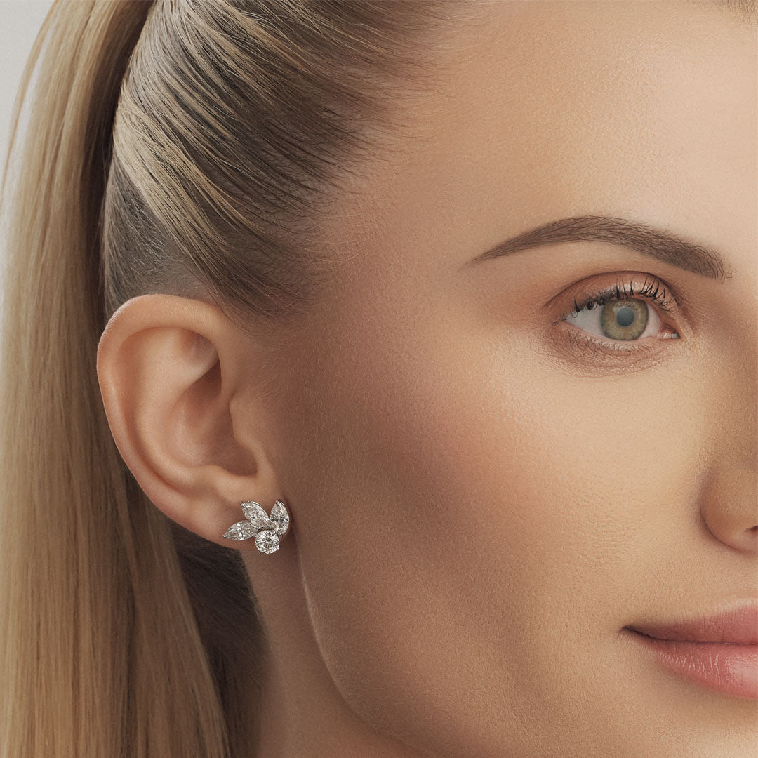 Embrace elegance with our diamond earrings, featuring three marquise diamonds and a diamond stud - ETERNAL JEWEL