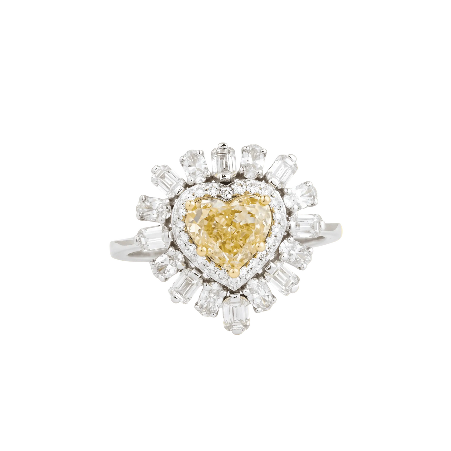 Fancy Yellow Heart Diamond Double Halo Ballerina Cocktail Ring - ETERNAL JEWEL