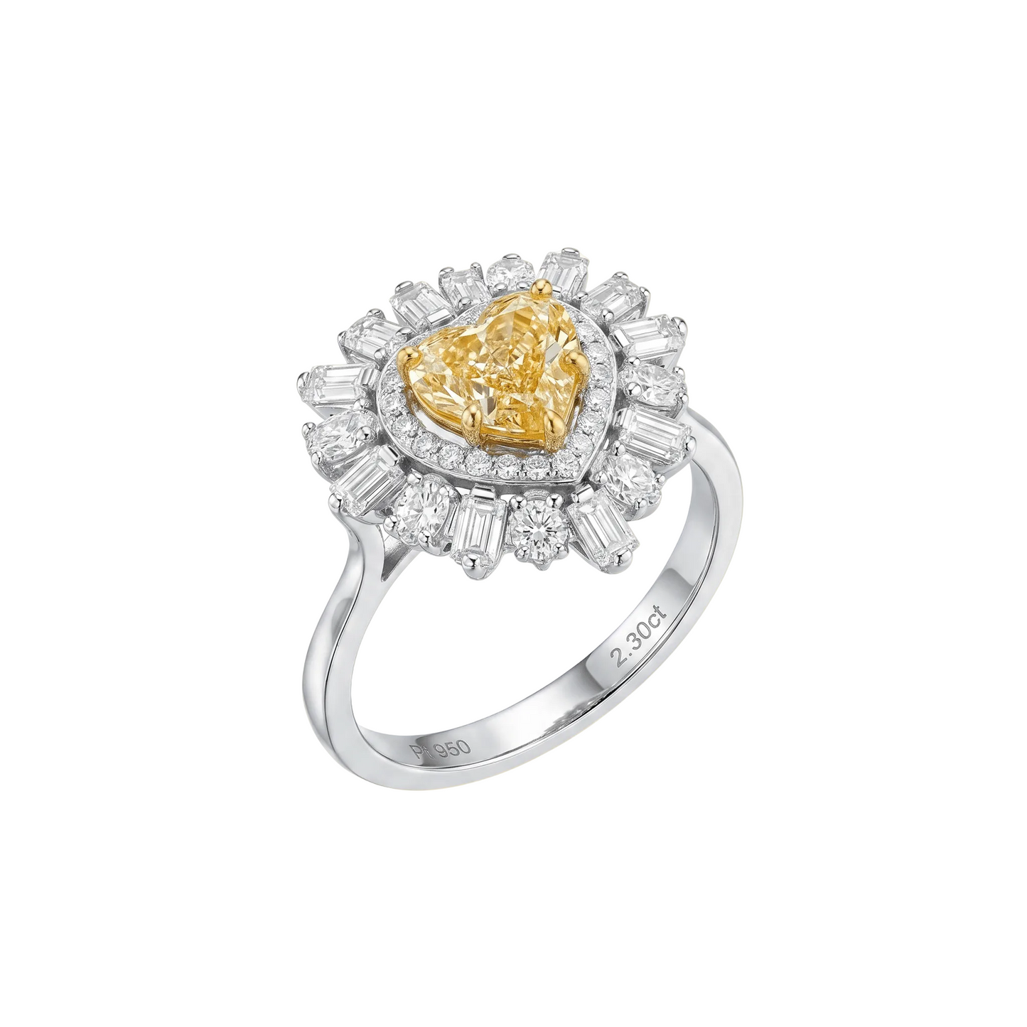 Fancy Yellow Heart Diamond Double Halo Ballerina Cocktail Ring - ETERNAL JEWEL