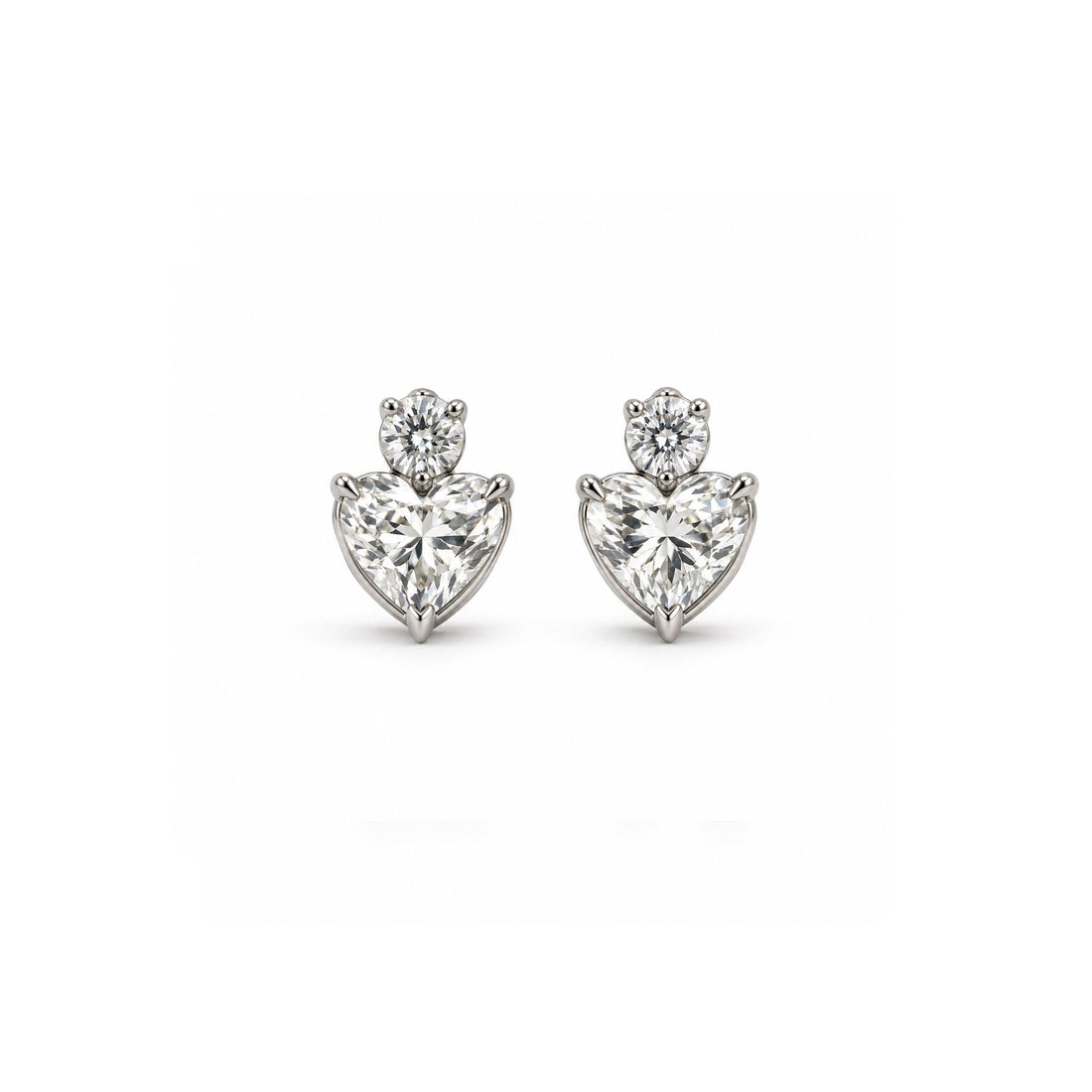 Heart-Cut Stud Earrings with Round Diamond Accents - ETERNAL JEWEL
