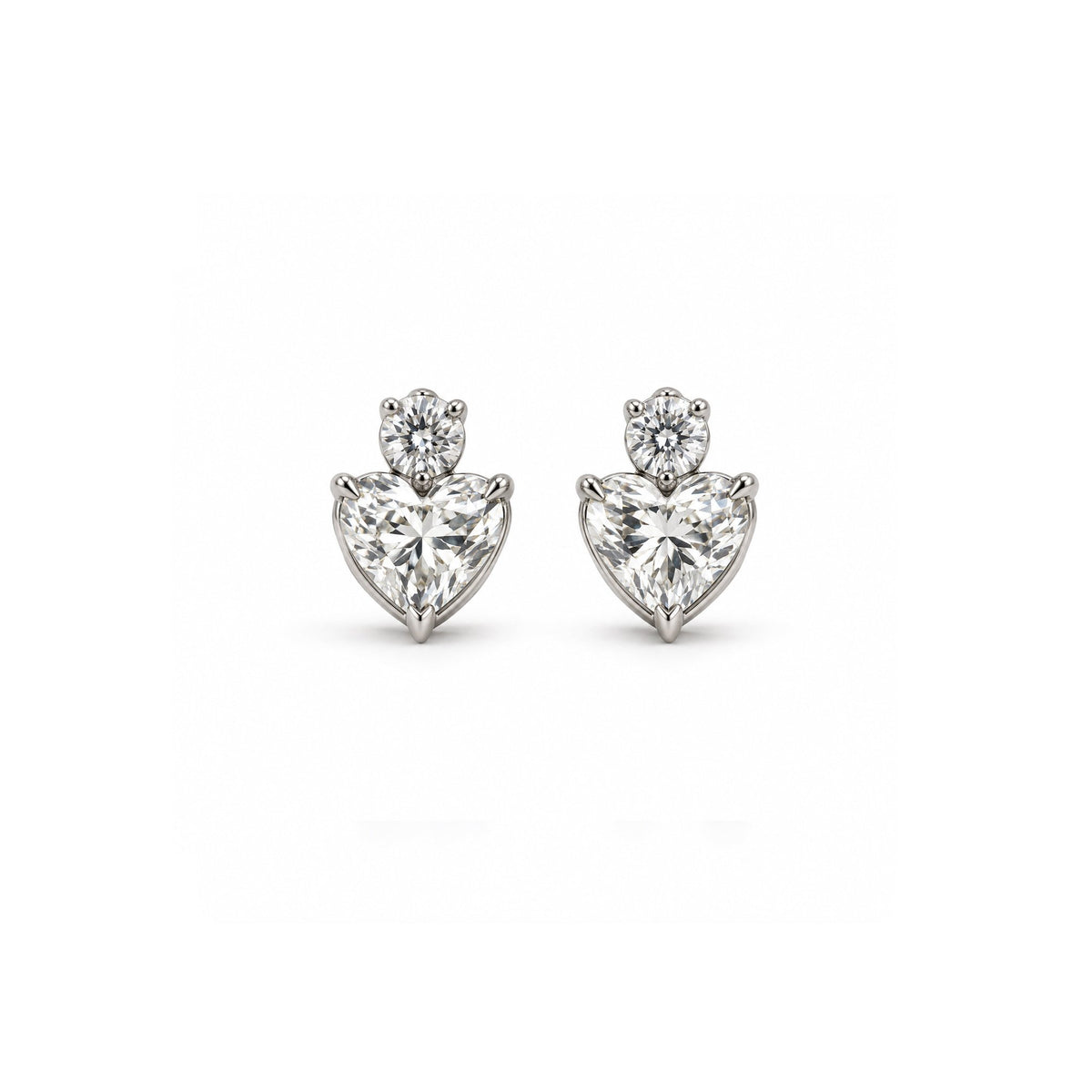 Heart-Cut Stud Earrings with Round Diamond Accents - ETERNAL JEWEL