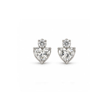Heart-Cut Stud Earrings with Round Diamond Accents - ETERNAL JEWEL