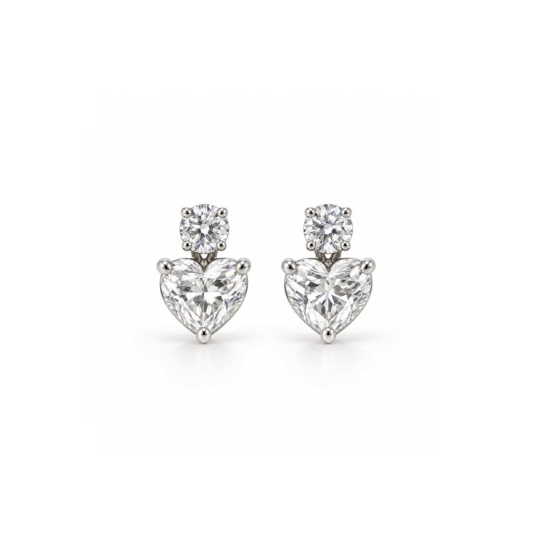 Heart-Cut Stud Earrings with Round Diamond Accents - ETERNAL JEWEL