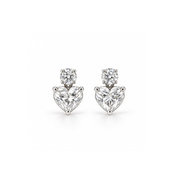 Heart-Cut Stud Earrings with Round Diamond Accents - ETERNAL JEWEL