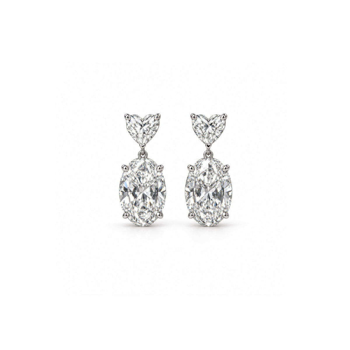 Heart & Oval-Cut Drop Diamond Earrings - ETERNAL JEWEL
