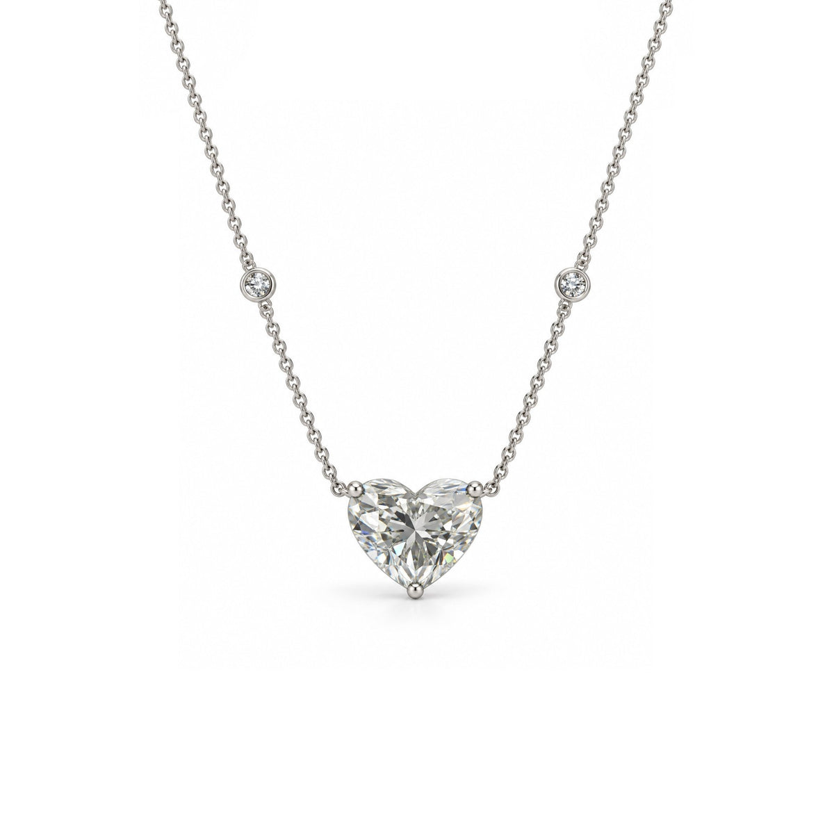 Heart Solitaire Necklace with Bezel-Set Accents - ETERNAL JEWEL