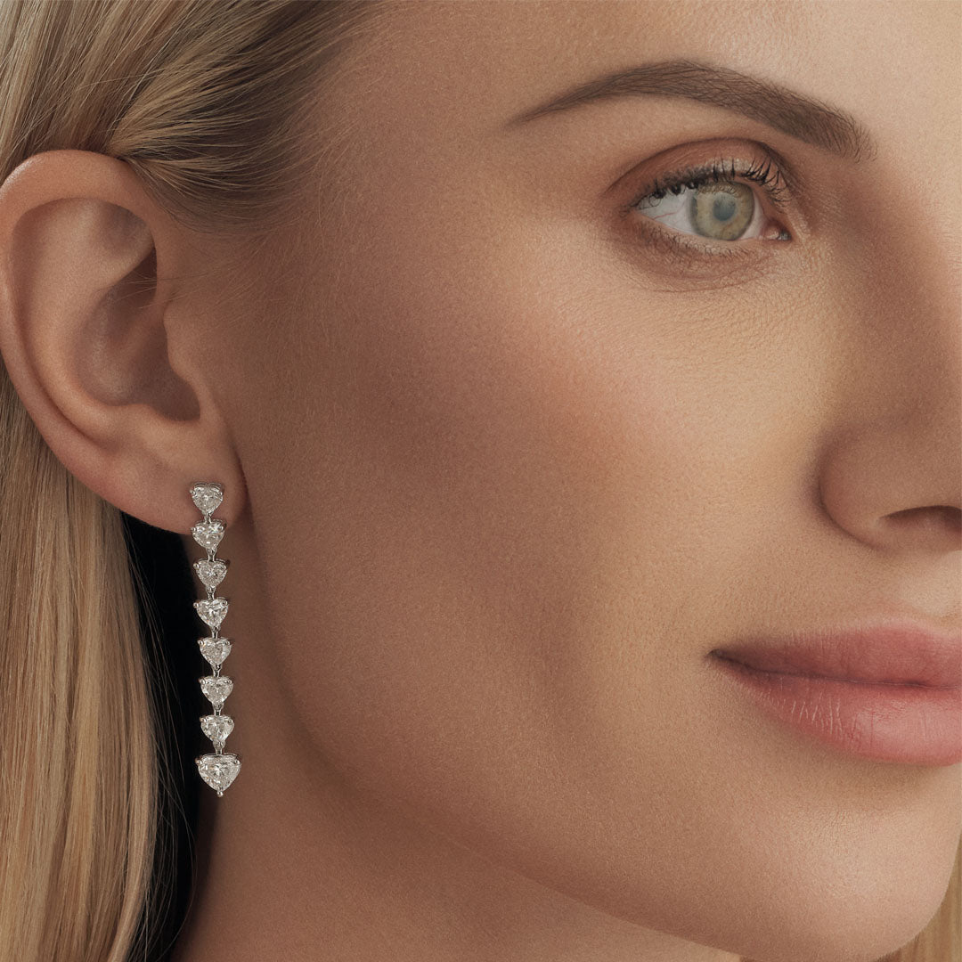 Heartfelt Radiance: Long Cascading Heart-Shaped Earrings - ETERNAL JEWEL