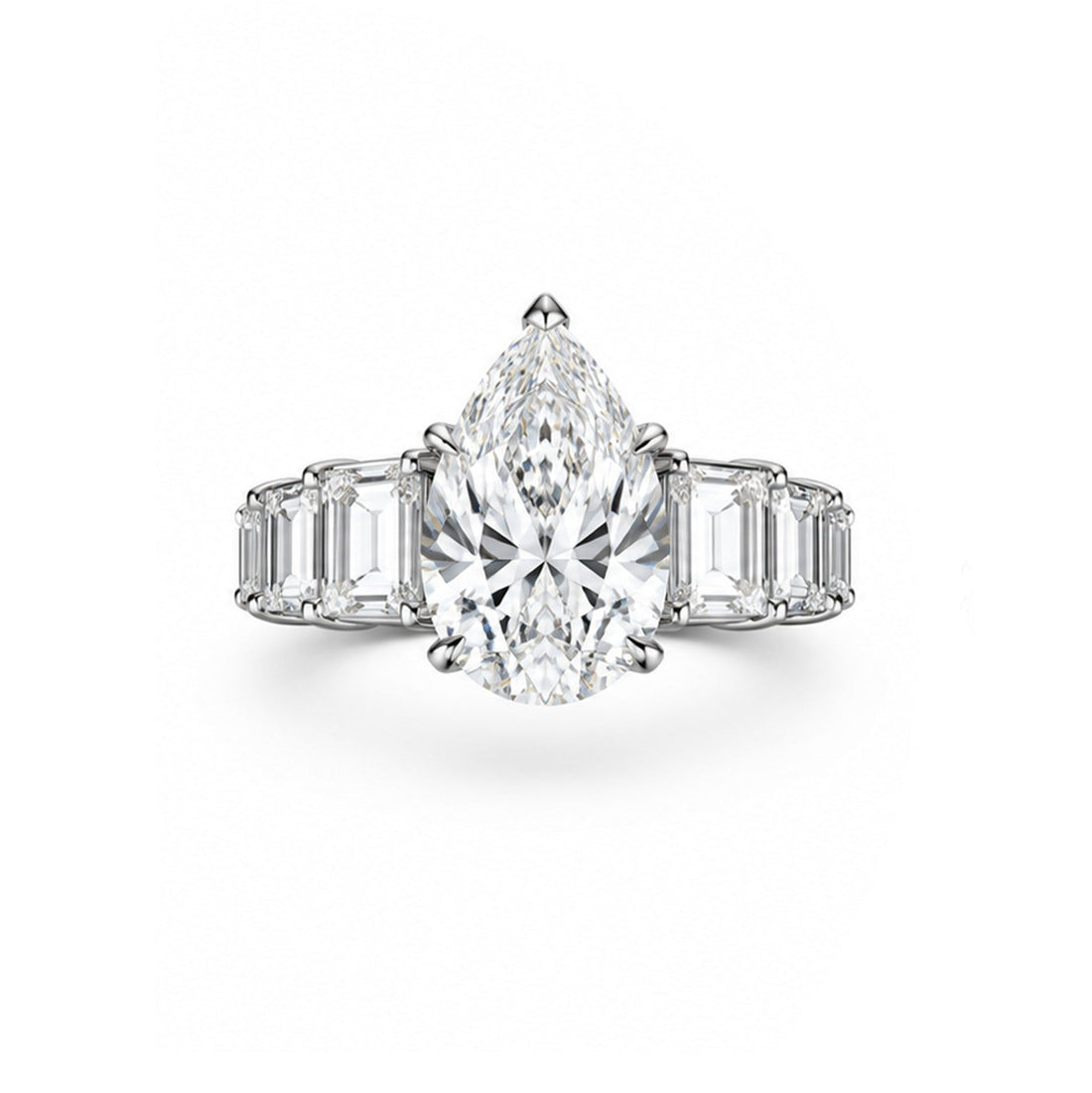 Pear-Cut Diamond Ring with Baguette Side Stones - ETERNAL JEWEL