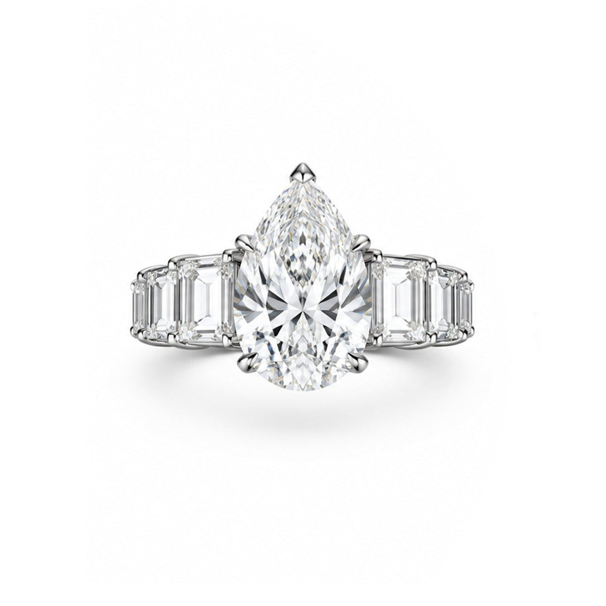 Pear-Cut Diamond Ring with Baguette Side Stones - ETERNAL JEWEL