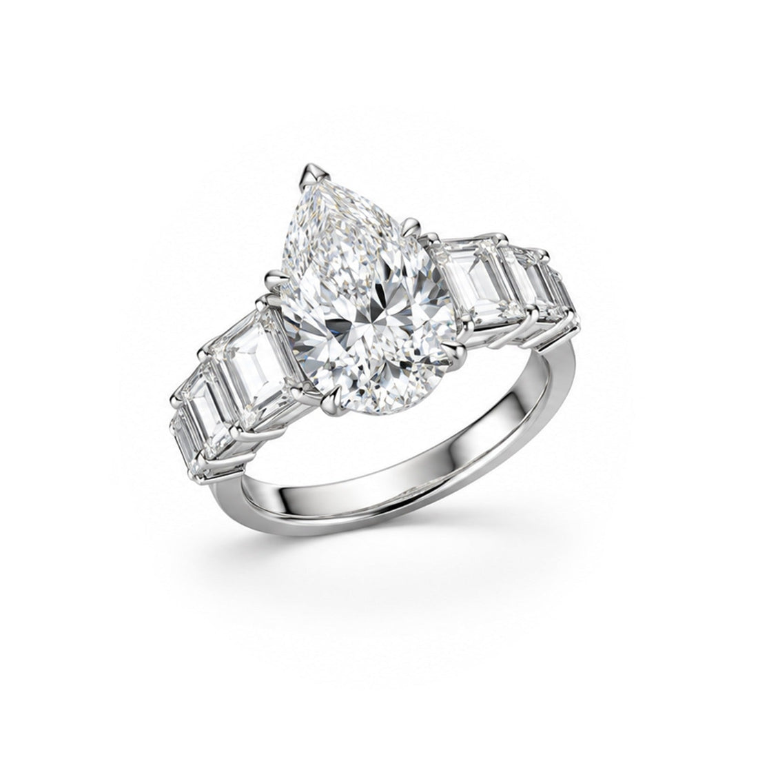 Pear-Cut Diamond Ring with Baguette Side Stones - ETERNAL JEWEL