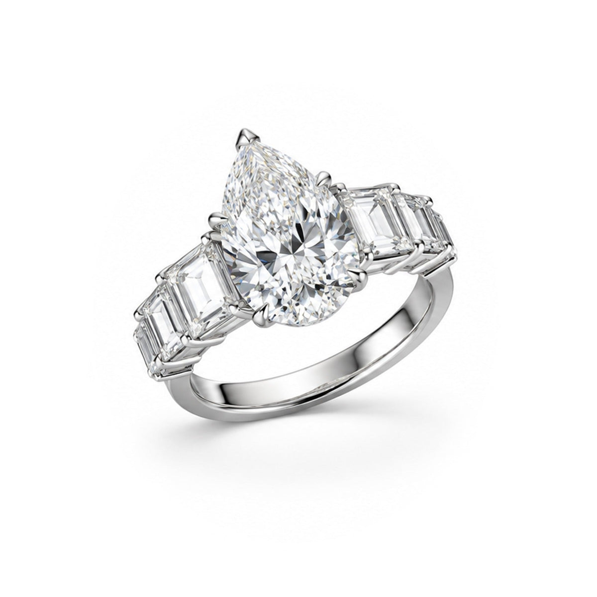 Pear-Cut Diamond Ring with Baguette Side Stones - ETERNAL JEWEL