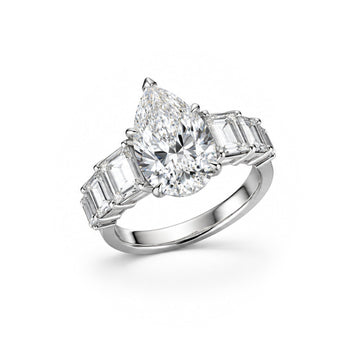 Pear-Cut Diamond Ring with Baguette Side Stones - ETERNAL JEWEL