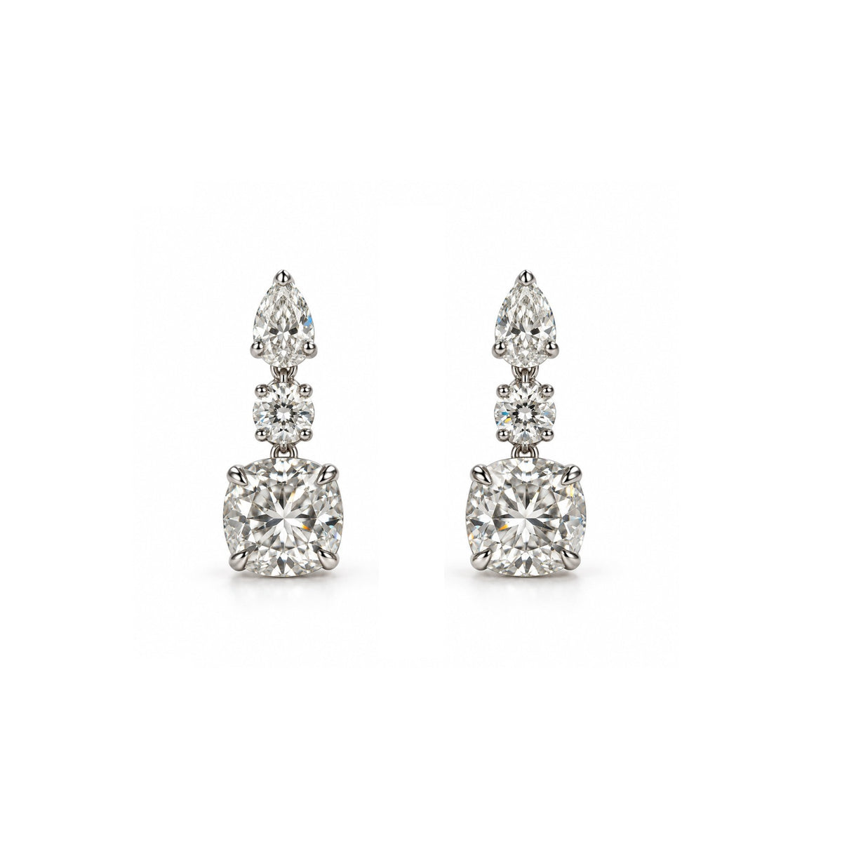 Pear, Round & Cushion Diamond Drop Earrings - ETERNAL JEWEL