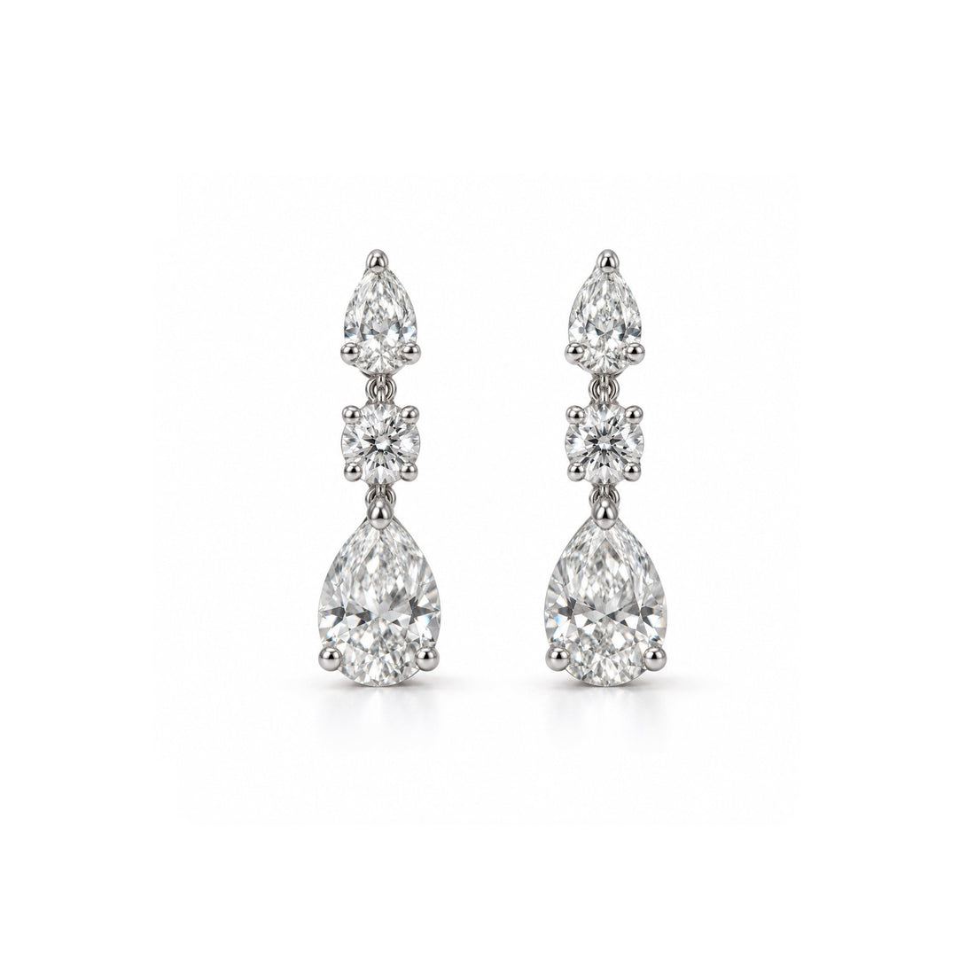 Pear & Round Diamond Drop Earrings - ETERNAL JEWEL