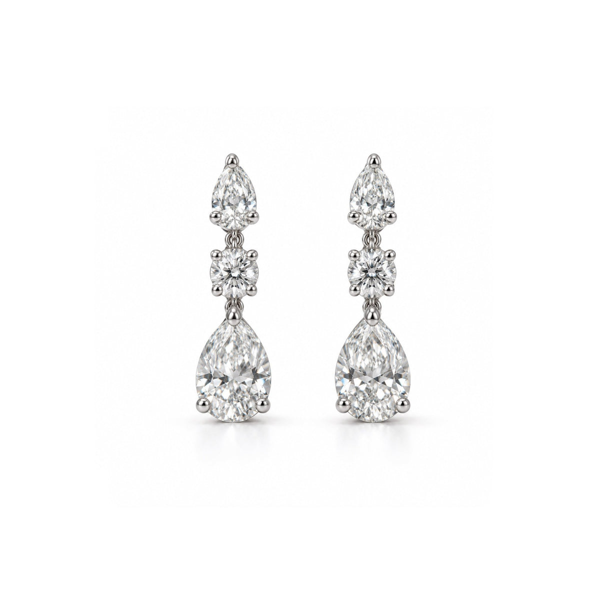 Pear & Round Diamond Drop Earrings - ETERNAL JEWEL