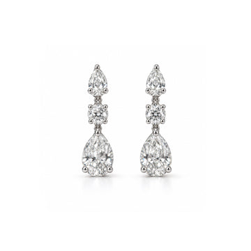 Pear & Round Diamond Drop Earrings - ETERNAL JEWEL