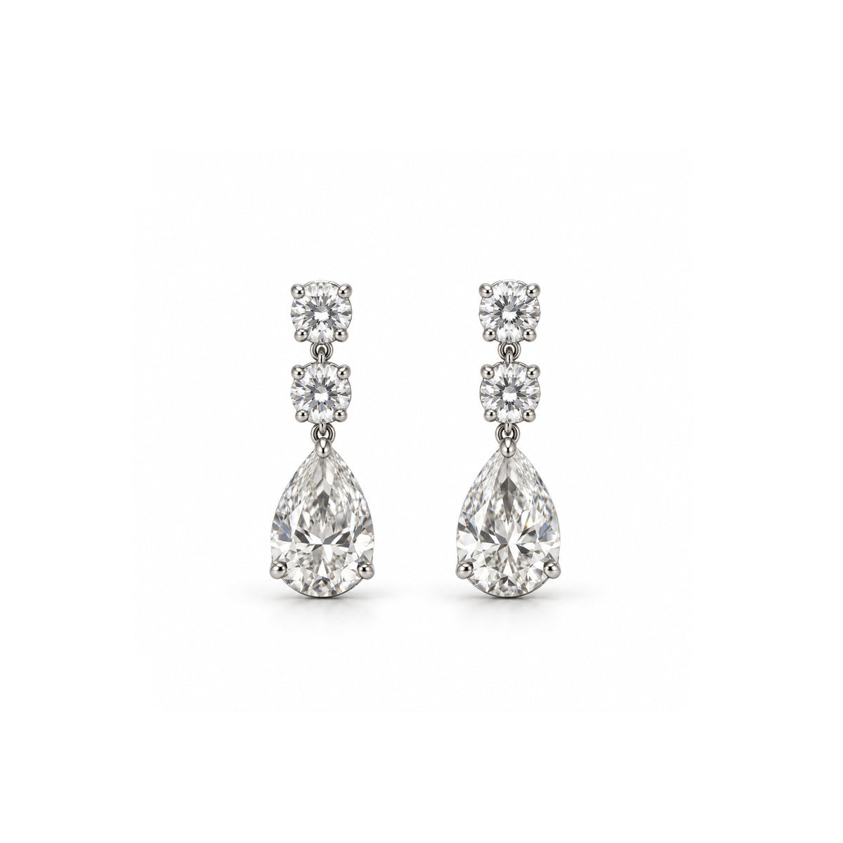 Round & Pear Diamond Drop Earrings - ETERNAL JEWEL