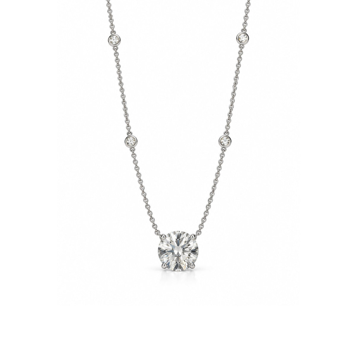 Round Solitaire Necklace with Bezel-Set Diamond Accents - ETERNAL JEWEL