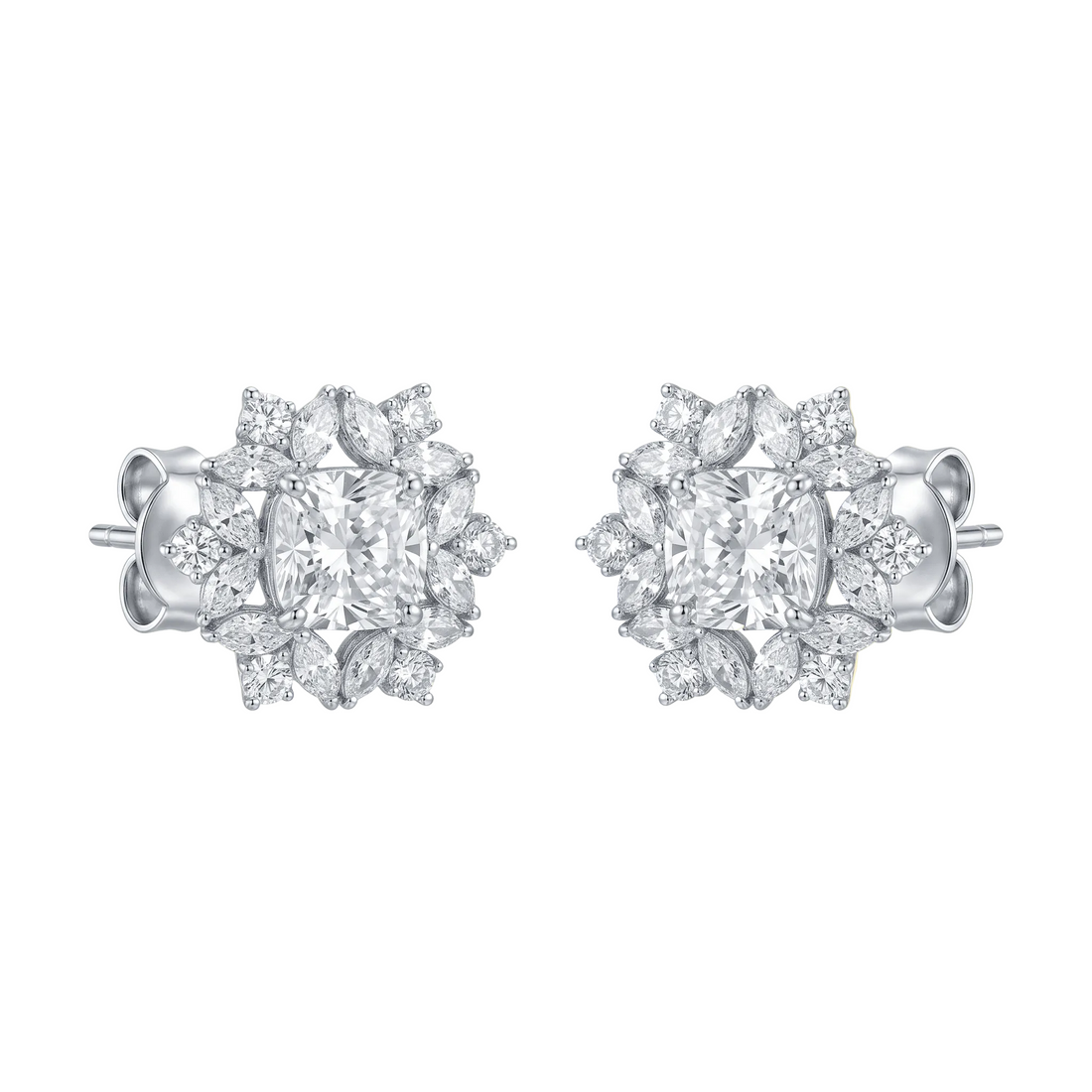 Snowflake Diamond Halo Earrings – Princess Cut Center - ETERNAL JEWEL