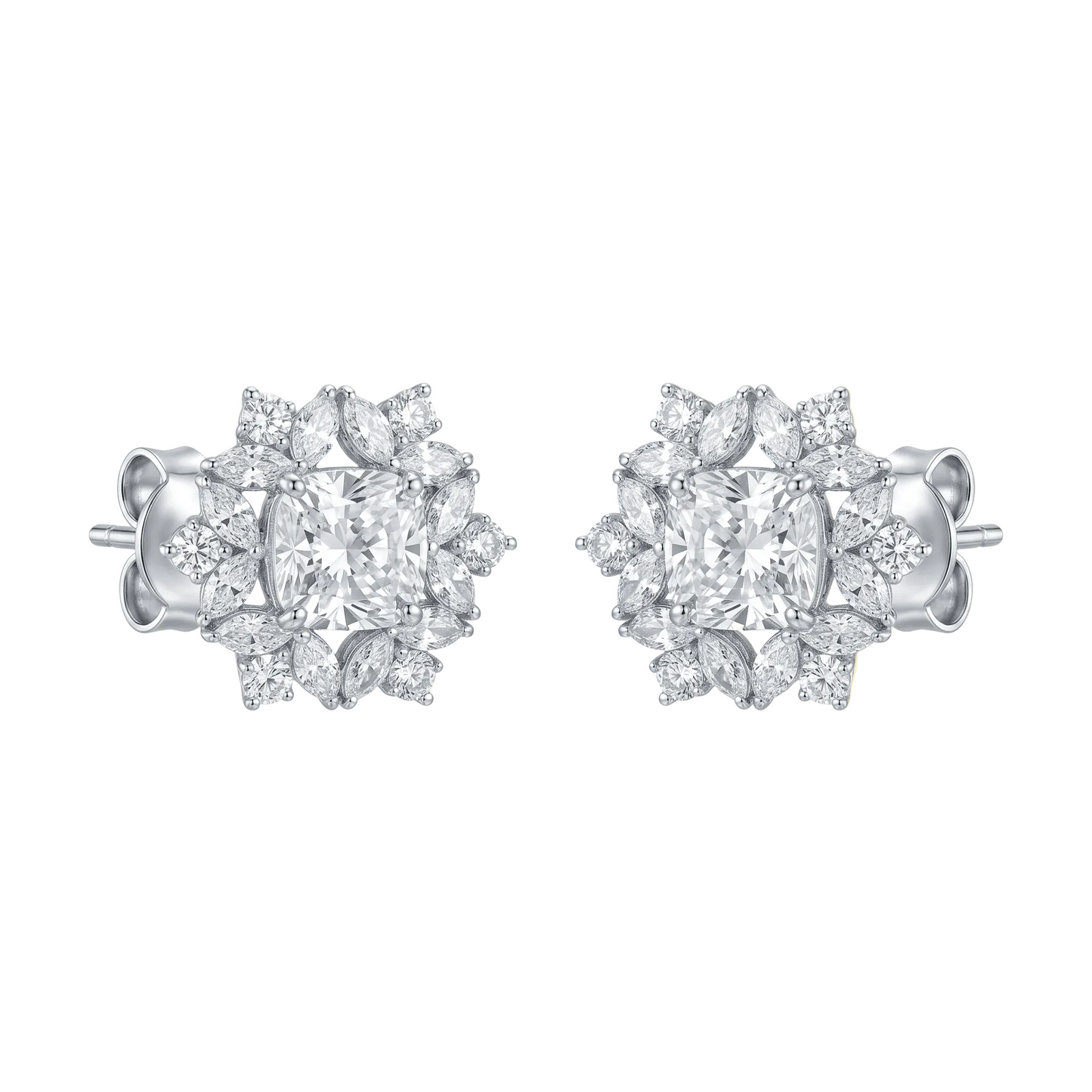 Snowflake Diamond Halo Earrings – Princess Cut Center - ETERNAL JEWEL
