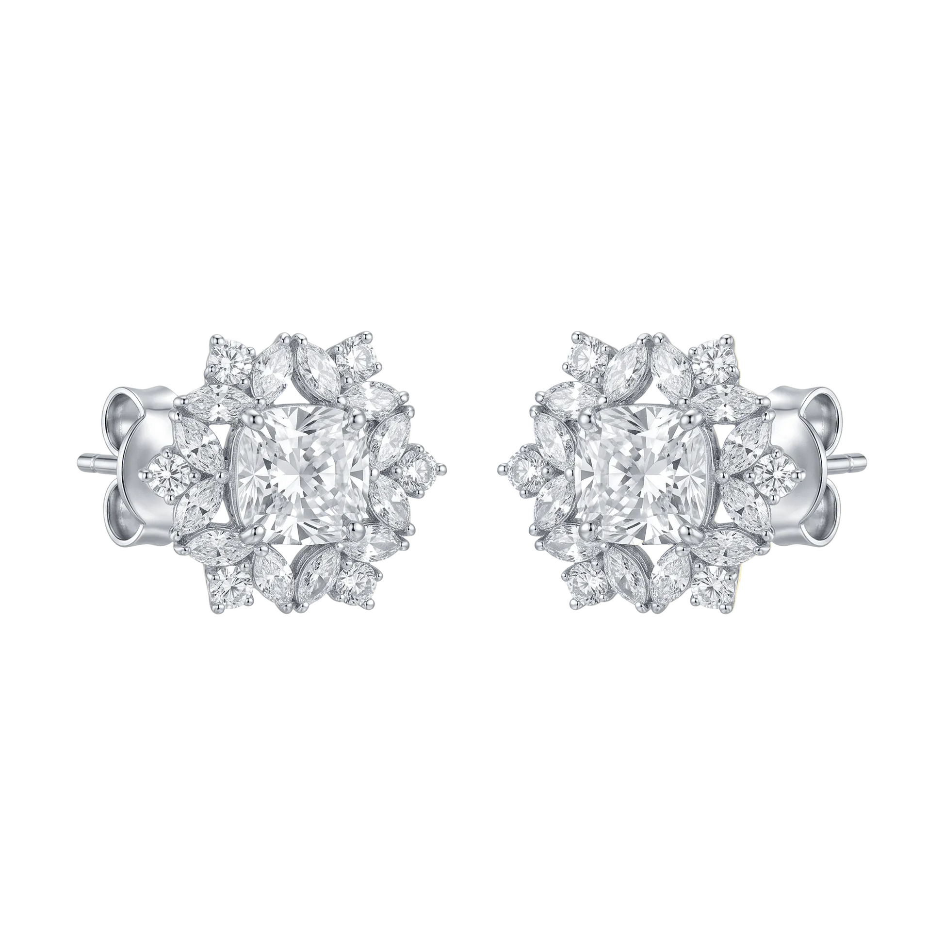Snowflake Diamond Halo Earrings – Princess Cut Center - ETERNAL JEWEL