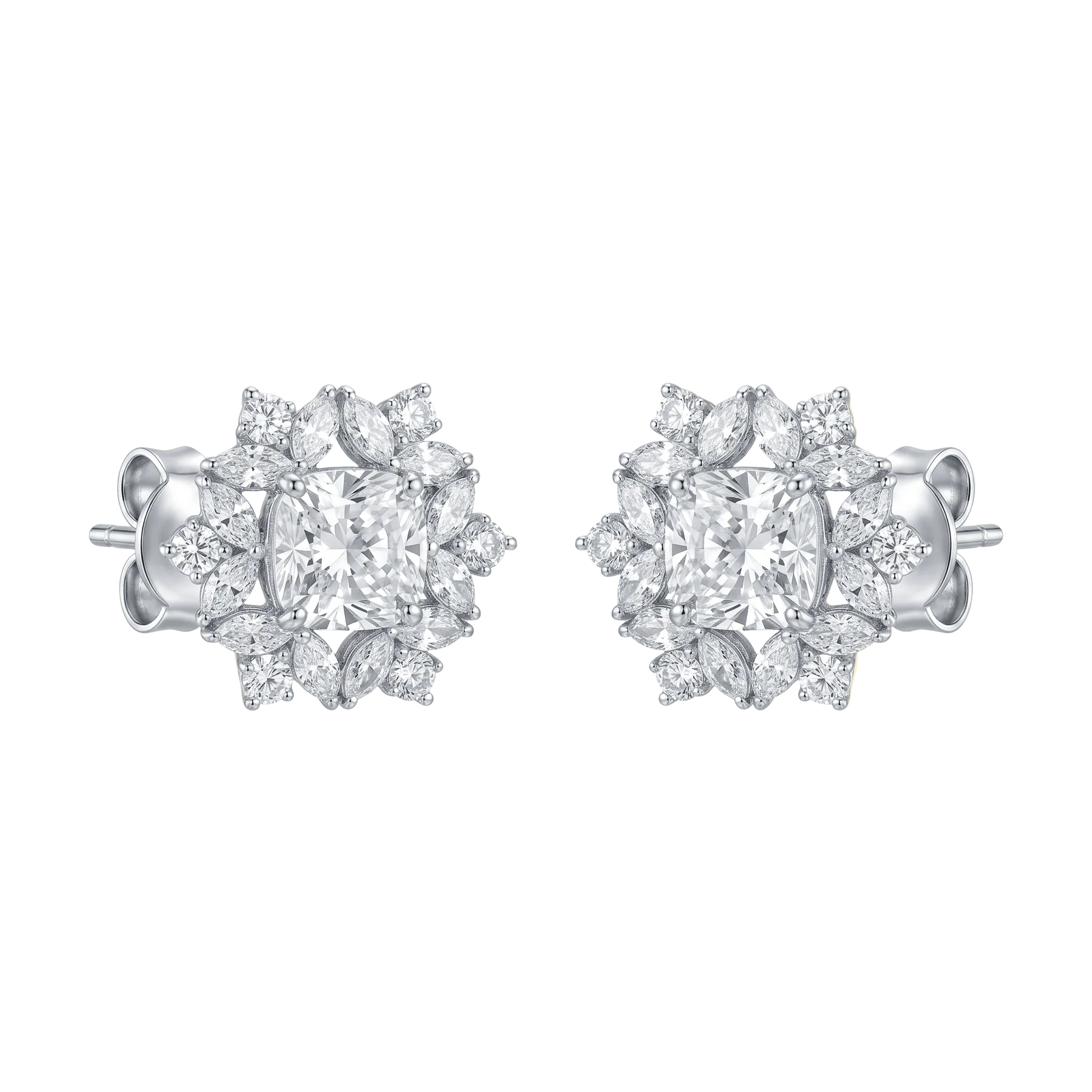 Snowflake Diamond Halo Earrings – Princess Cut Center - ETERNAL JEWEL