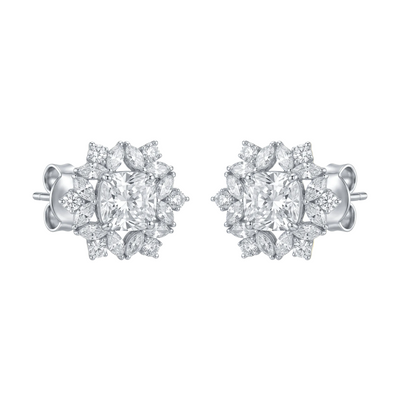 Snowflake Diamond Halo Earrings – Princess Cut Center - ETERNAL JEWEL